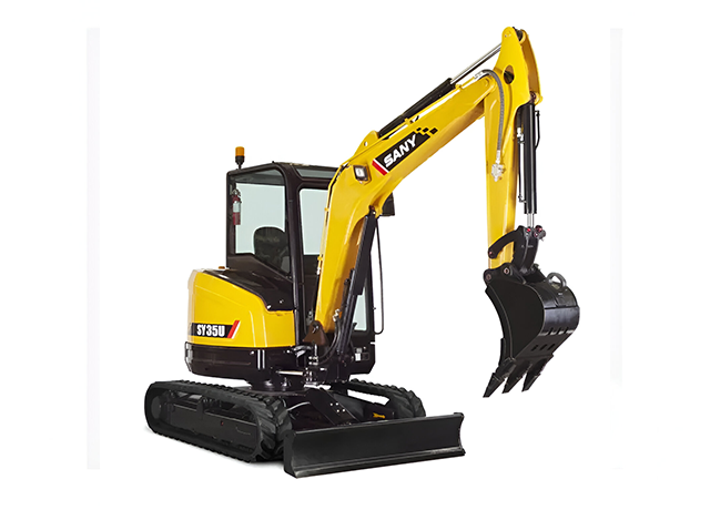 A yellow and black excavator is parked on the ground