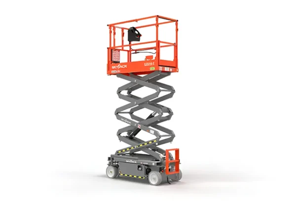 A man is on the scissor lift