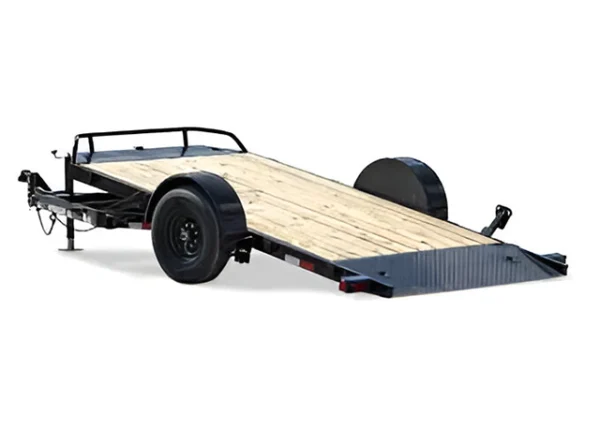 A trailer with a wooden deck on it.