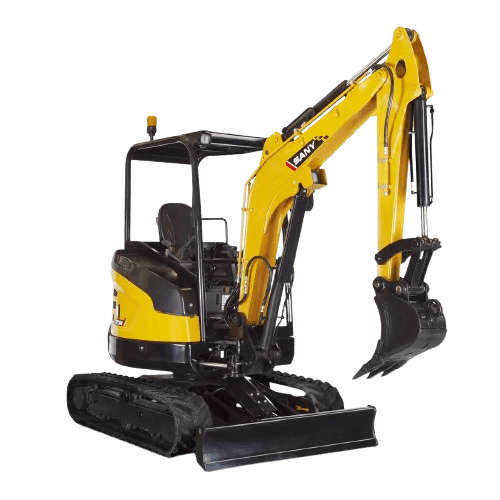 Excavator on display with white background